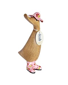 DCUK Natural Finish Duckling with Floral Hat & Welly Boots -Pink